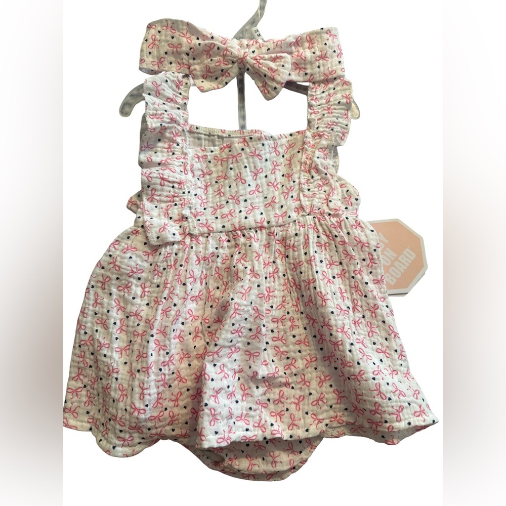 Baby On Board Baby Girl's Dress W Bow 3 piece set NEW 24mos